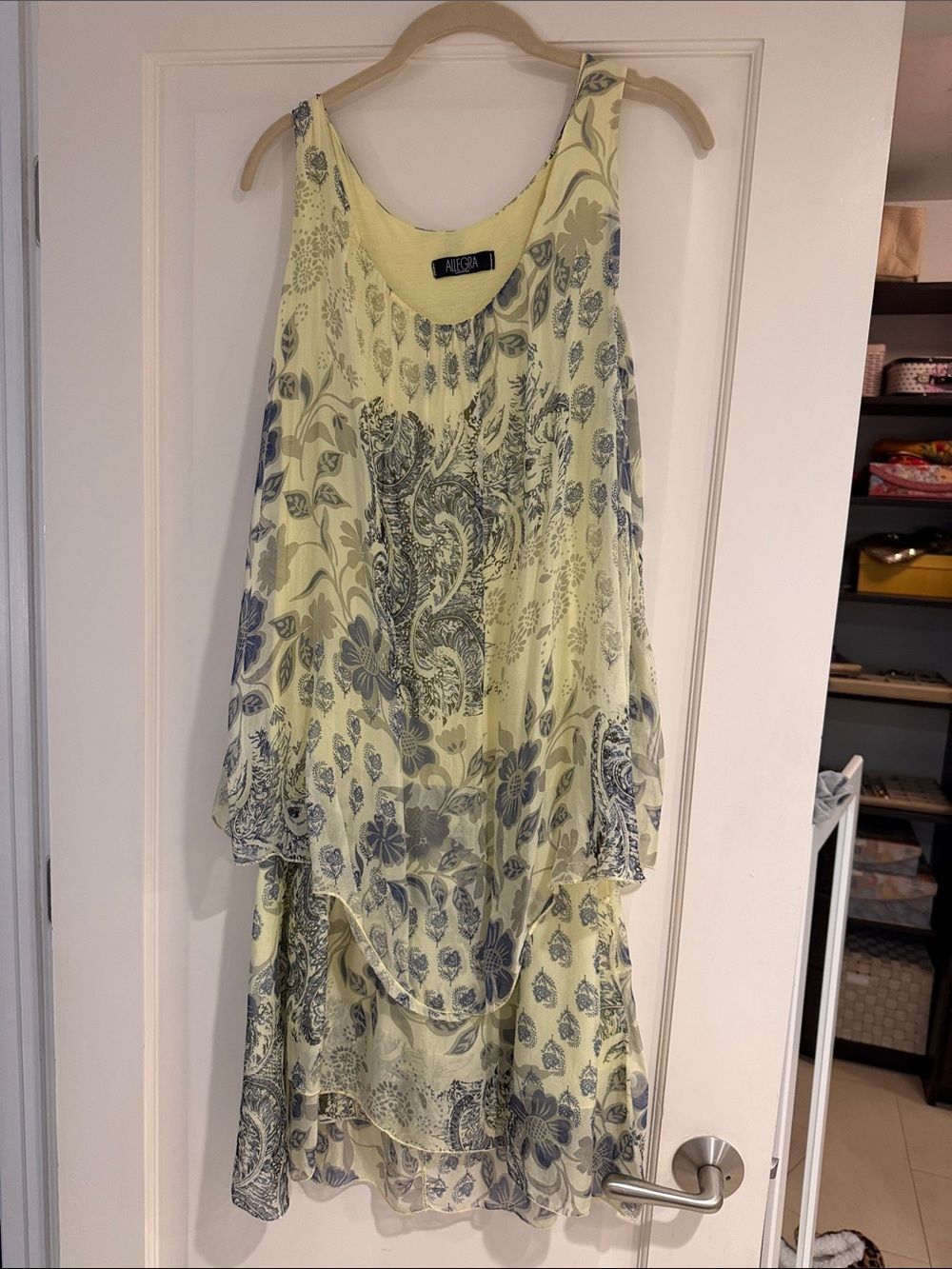 Allegra K Pale Yellow Floral Paisley Layered Sleeveless Dress